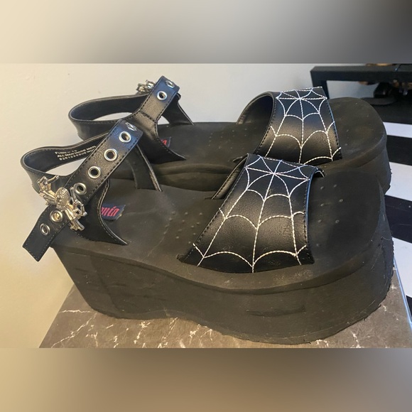 Demonia Shoes - Demonia Platform Sandals with Spider Web Design